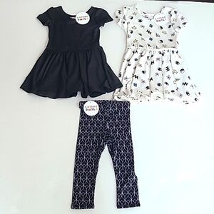 NWT Dot Dot Smile Sz 12/24 months Black and Cream Print Cap Dress and leggings